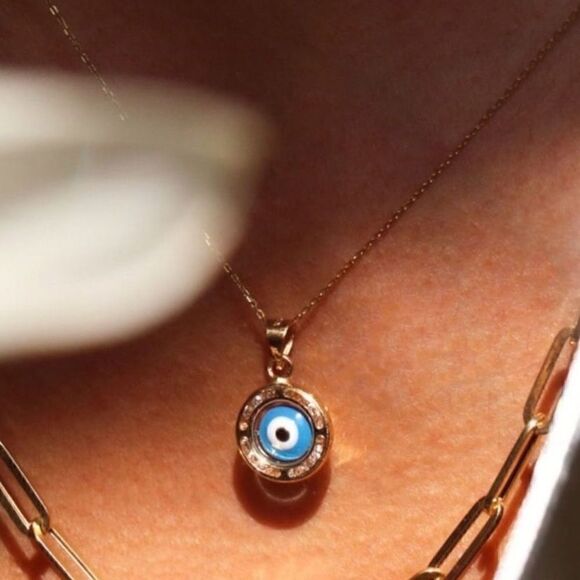 14k Solid Gold Evil Eye Charm | Real Gold Evil Eye Pendant | Birthday Gift | - Picture 8 of 10